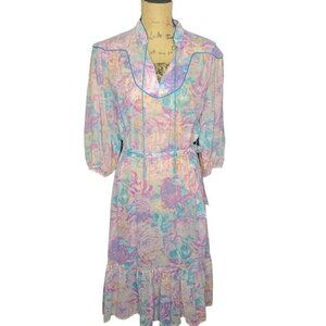 Vintage 1970s Pastel Purple Fairycore Floral Boho Dress